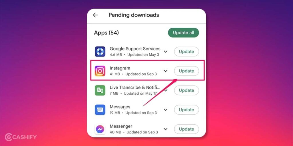 Manually Update Instagram App to resolve Instagram DMs Not Working