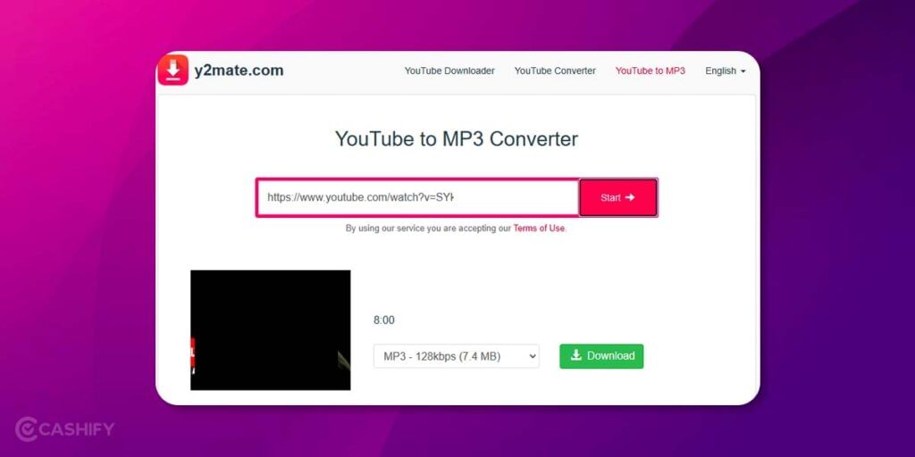 paste youtube video url to extract audio