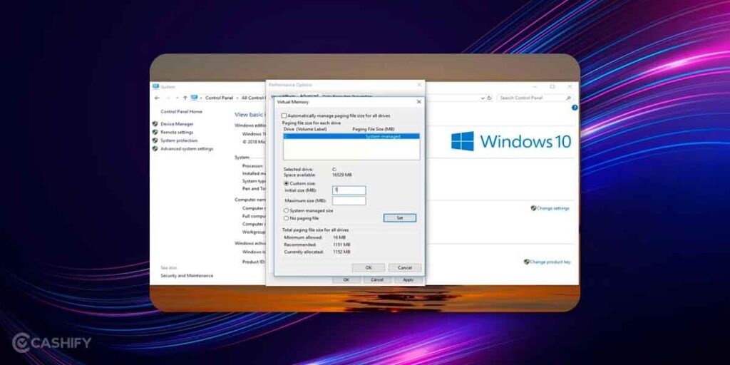 increase virtual mempry on windows