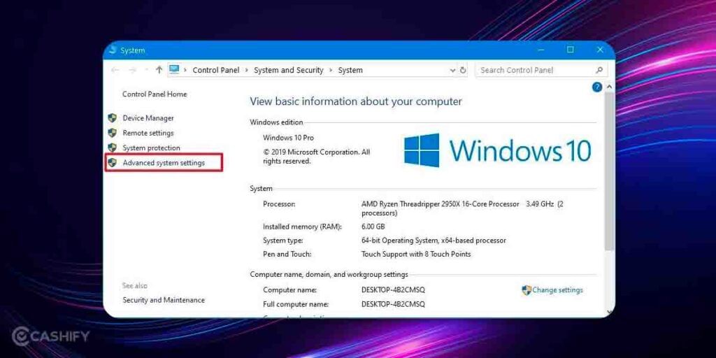 Windows system settings