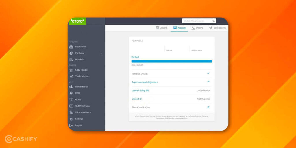 Sign up for an eToro account