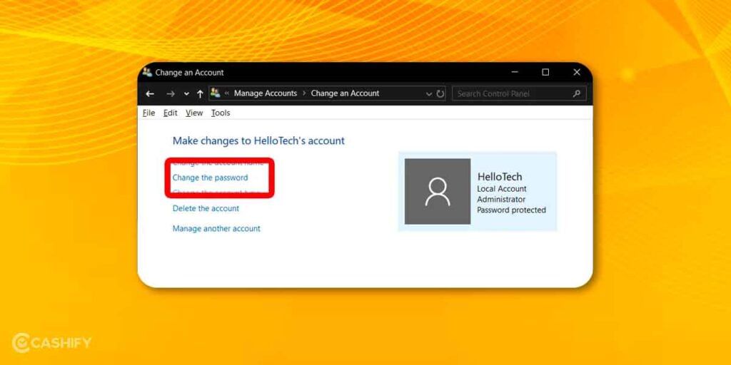 Change admin account password using control pannel
