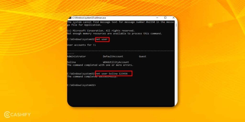 net user command to reset admin password