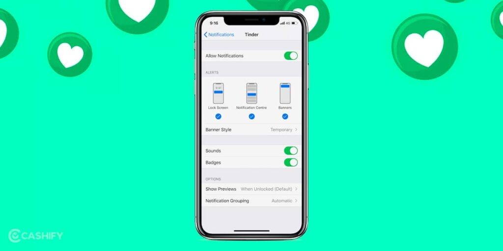 Toggle button green - Minimise Tinder Notifications on iOS