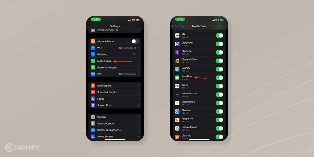 Enable Data access Facetime
