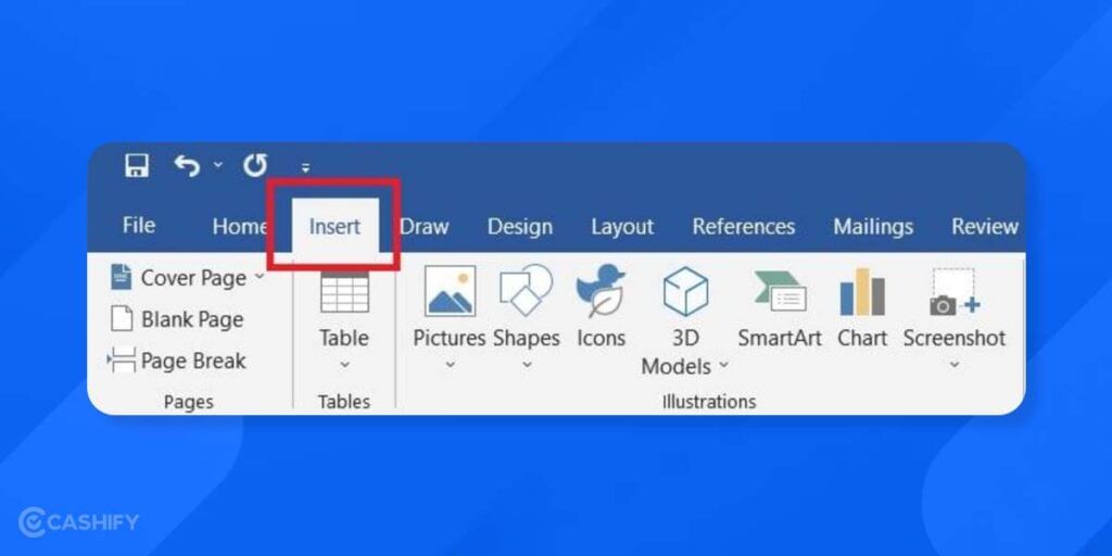Select Insert Option in MS Word