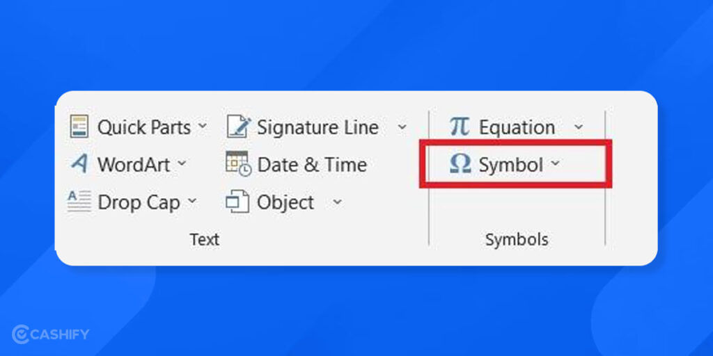 Select Symbol Option in MS Word