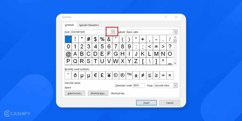 Change Font on Symbols in MS Word