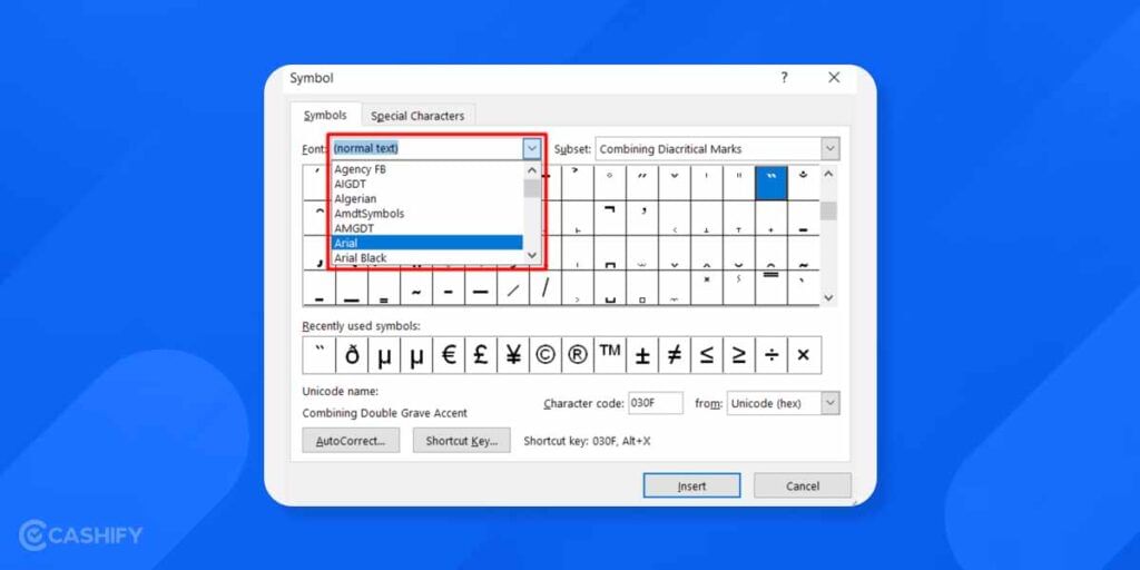 Select Font for Symbols