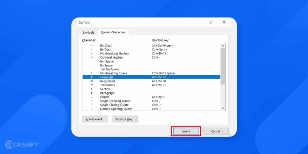 Add Symbol Shortcut in MS Word
