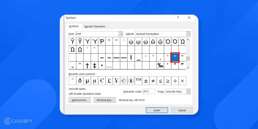 Symbol Menu in MS Word