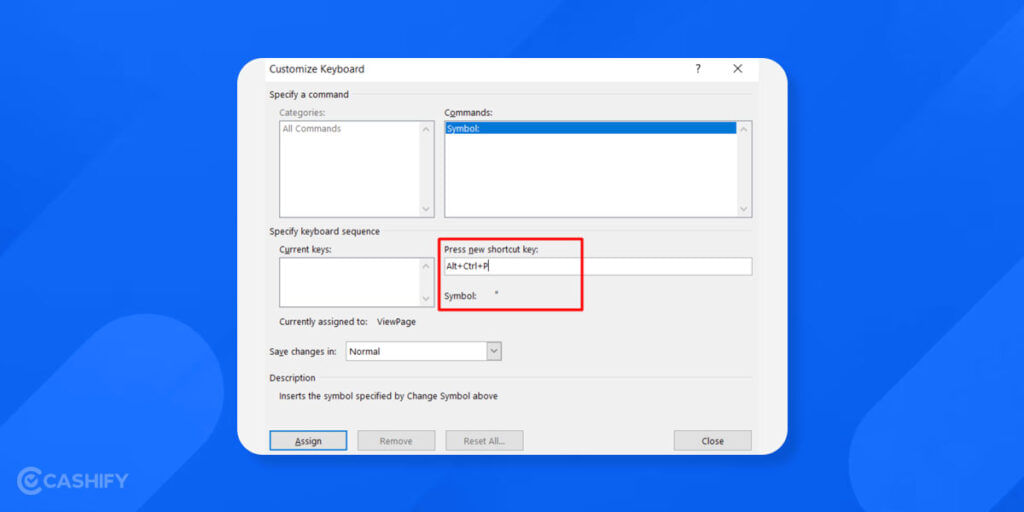 Set Shortcut for symbol