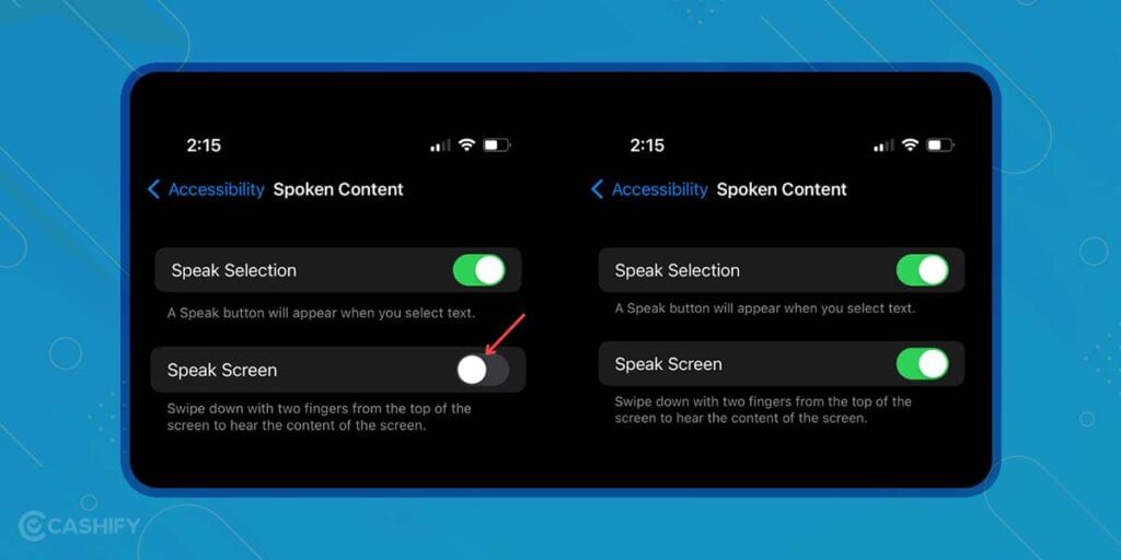 Enable Speak Screen Text to Speech