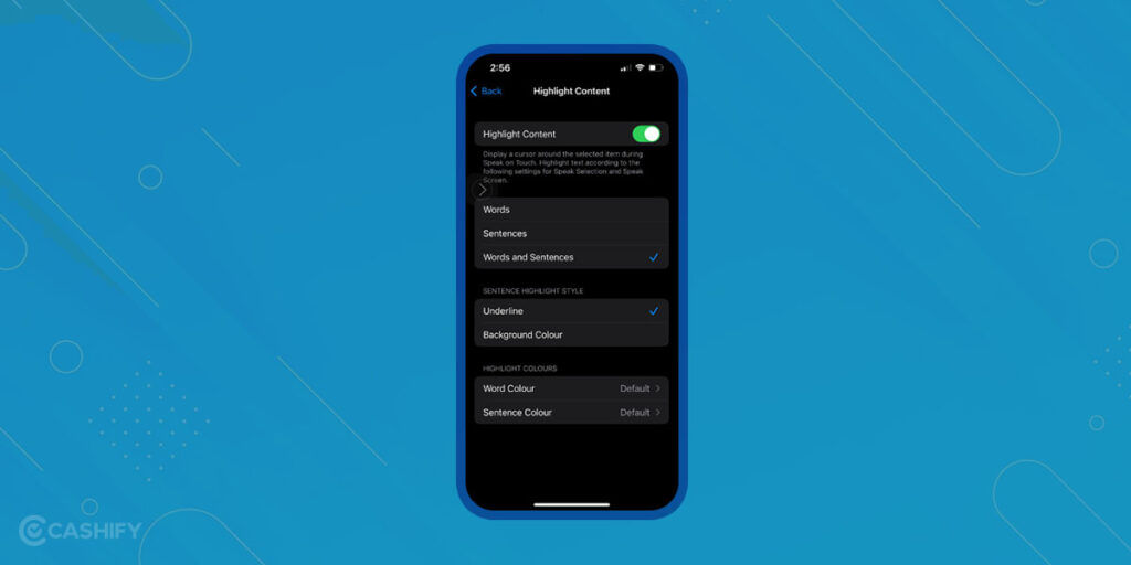 Highlight Content Settings for Text to Speech