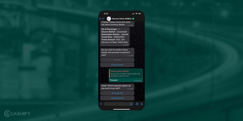 How to recharge metro card using whatsapp