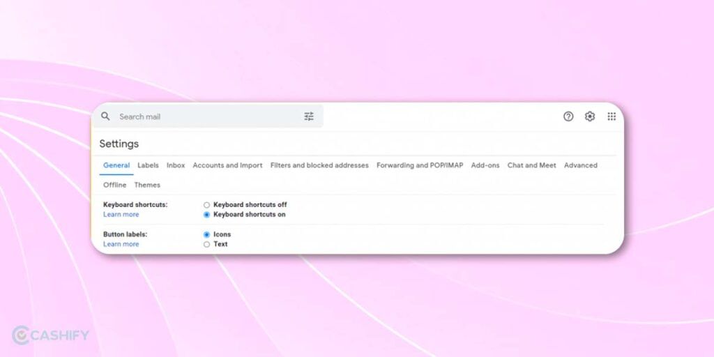 Gmail Keyboard shortcuts - see all settings