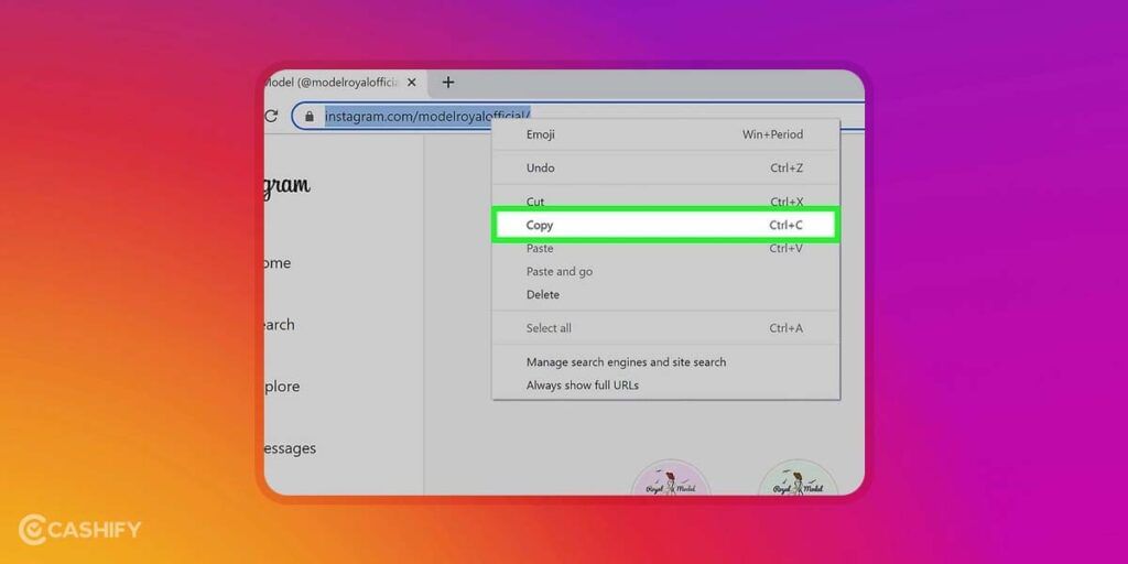 How to share Instagram Profile - Via web browser - step - 11