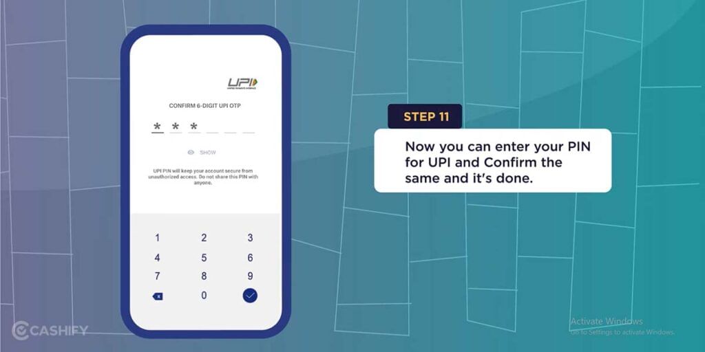 enter your UPI pin :Activate UPI Using Aadhar
