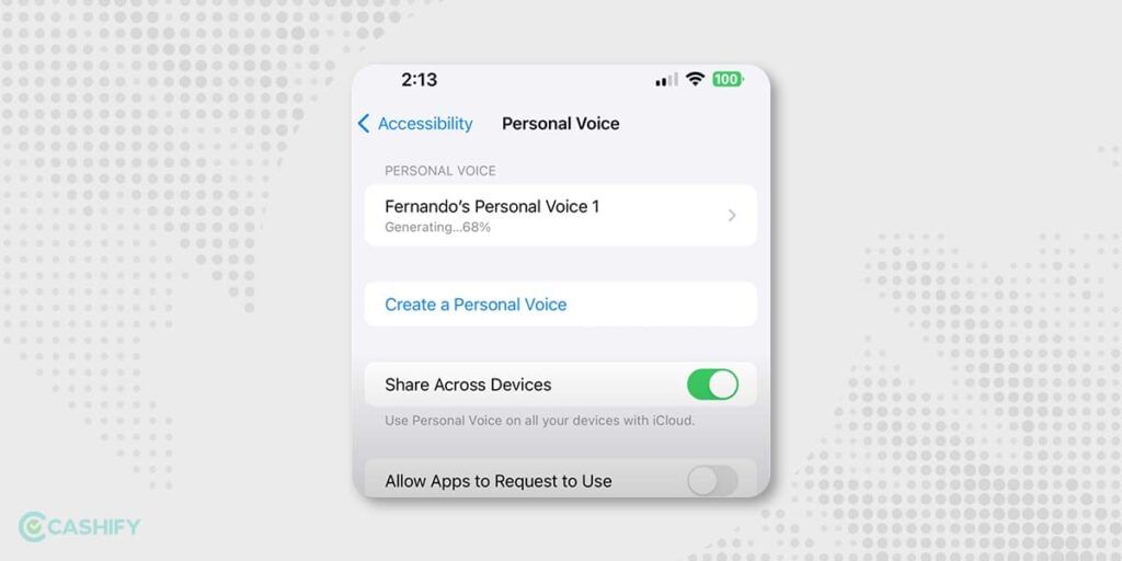 Enable personal voice on iOS 17