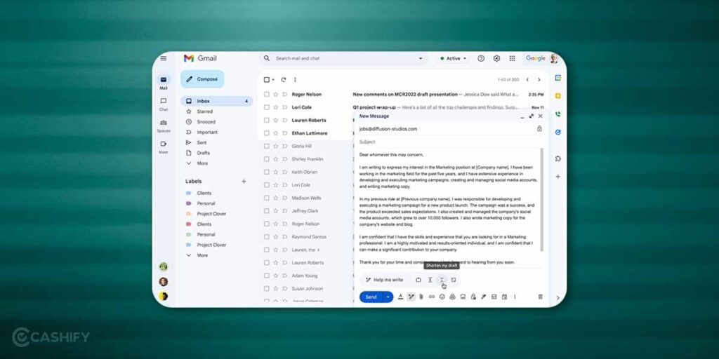 Shorten Draft using Help me Write Tool