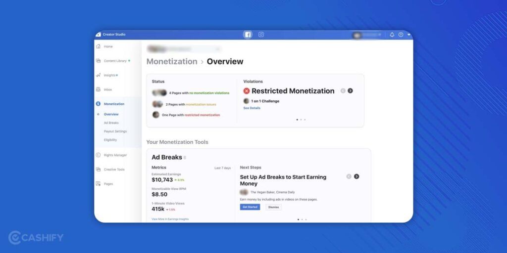 Facebook Creator Studio Monetisation