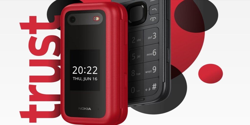 The phone features a large tactile keypad and a cover display on the front.