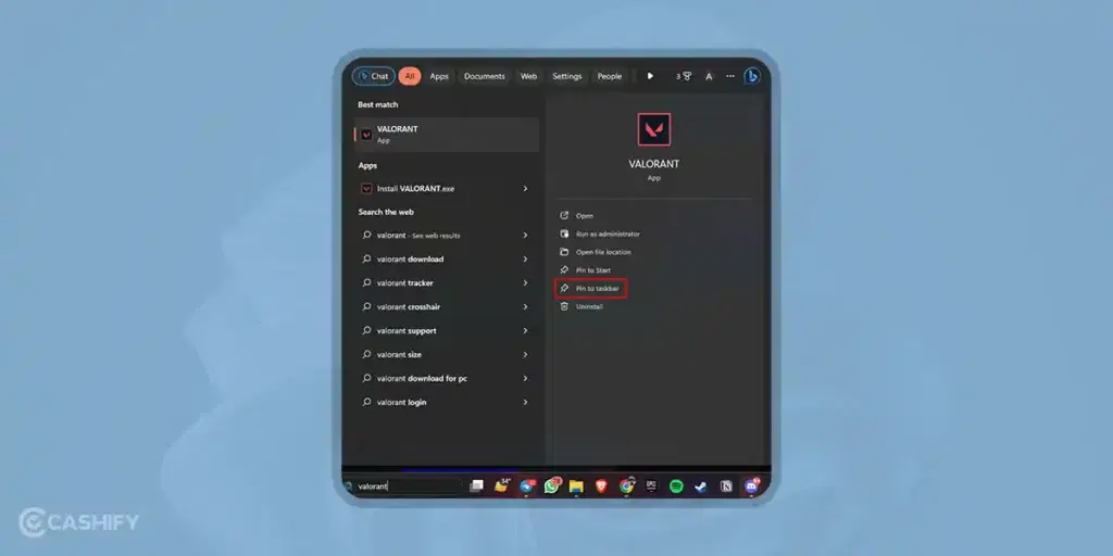 pin apps to taskbar from start menu