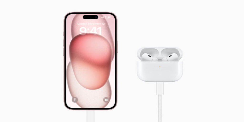 The AirPods Pro 2 can be directly charged via the iPhone 15's USB-C port