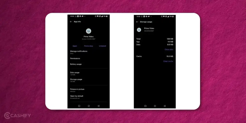 Clear Cache and Data for Primevideo app