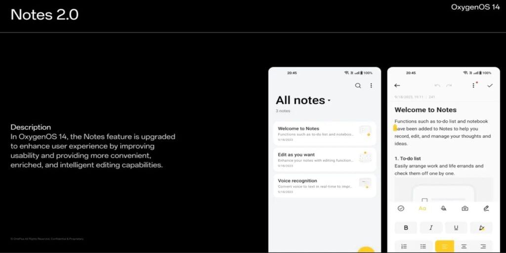 New redesigned Notes app in Oxygen OS 14