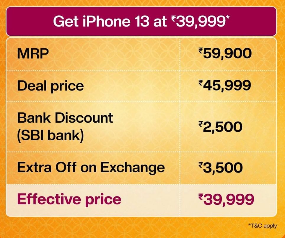 iPhone 13 Will be Available For Rs.39,999 during the Great Indian Festival Sale