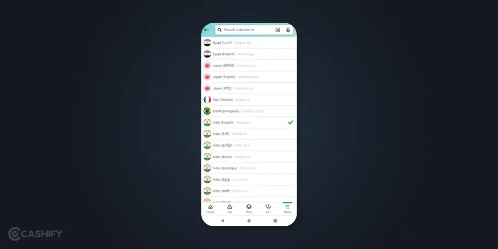 change language in amazon app list