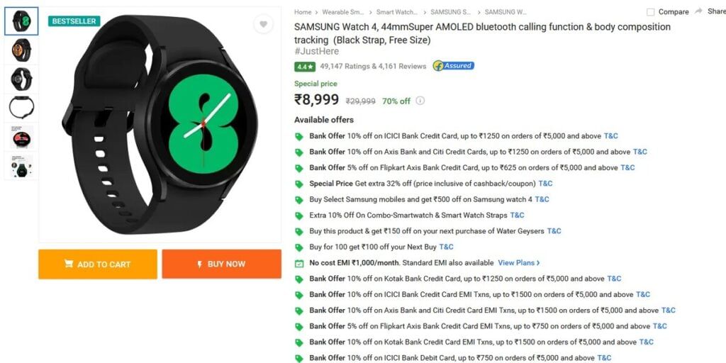 Samsung Galaxy Watch 4 Available For Rs.8,999 on Flipkart