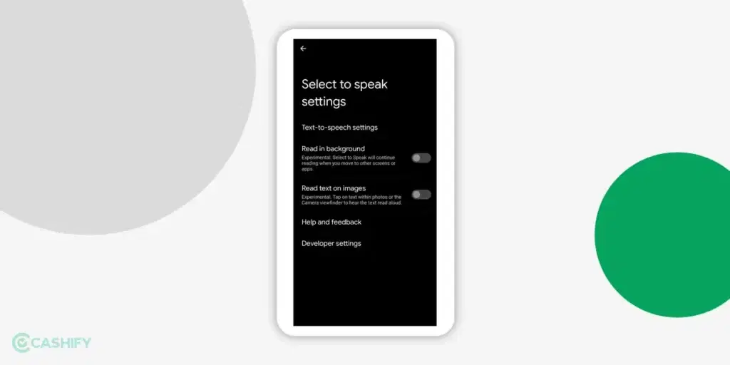 select to speak settings