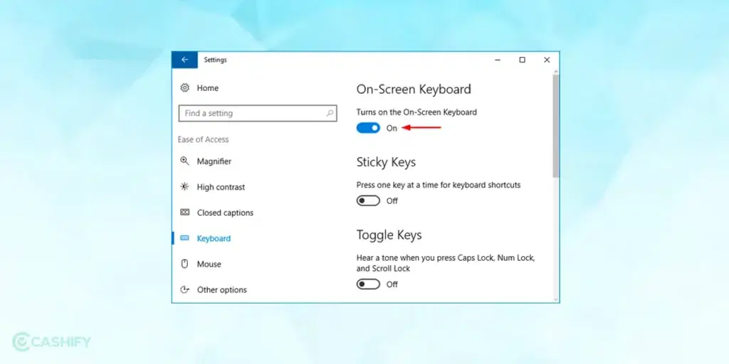 on screen keyboard shortcut-settings