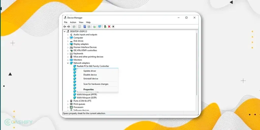 Reinstall driver when wifi option not showing in windows 11