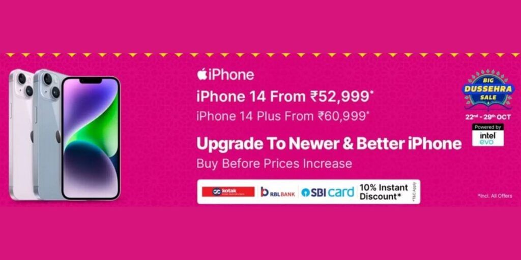 iPhone 14 Available Under Rs.55,000 During Flipkart Dussehra Sale