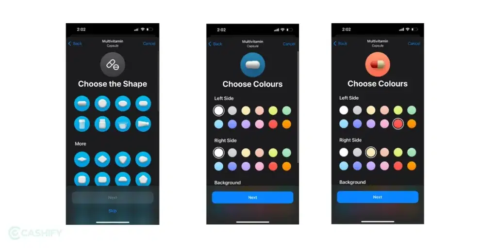 Choose the Shape and Colours of medicine on iPhone
