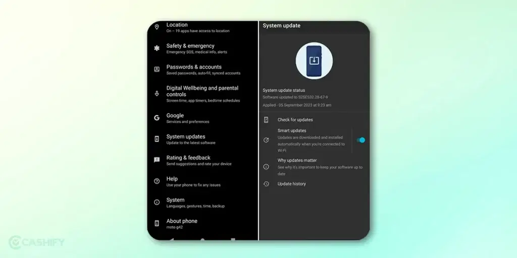 settings for updates
