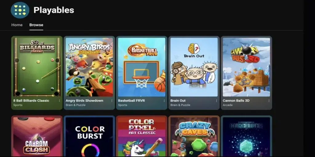 YouTube Playables offers 37 different games to premium users