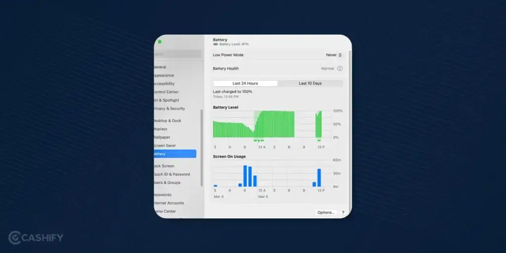 How do you turn on/off optimised battery charging on macOS - step - 1