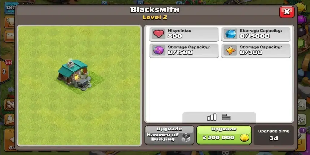 BlackSmith COC Upgrade Cost