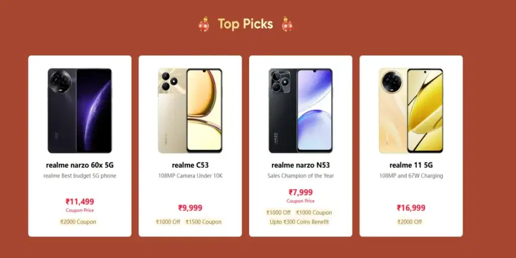 Realme Christmas Sale Discount on Popular Phones