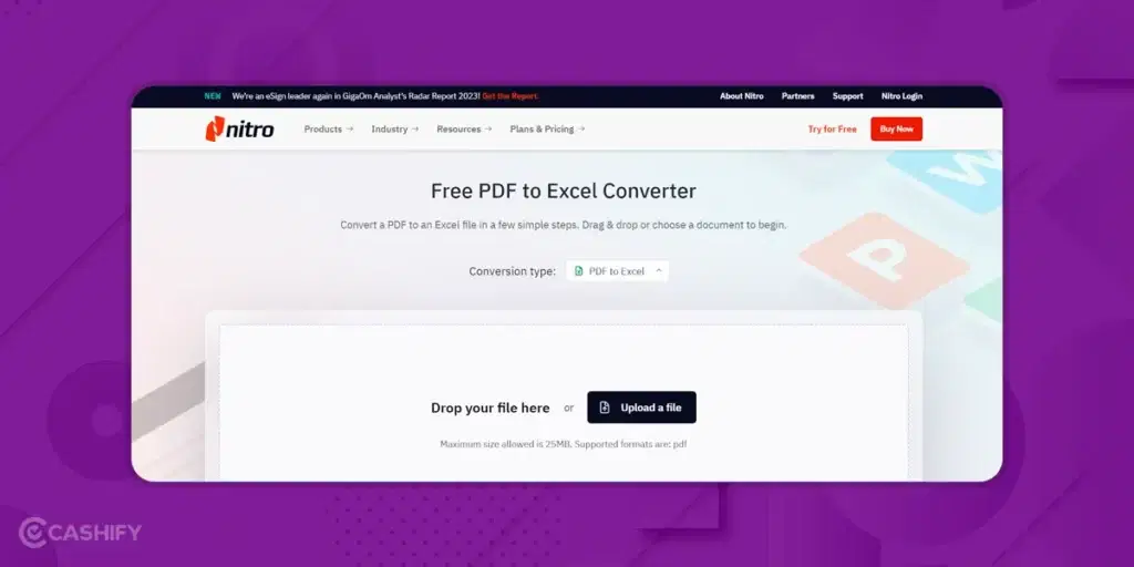 PDF to Excel Converter using Nitro website
