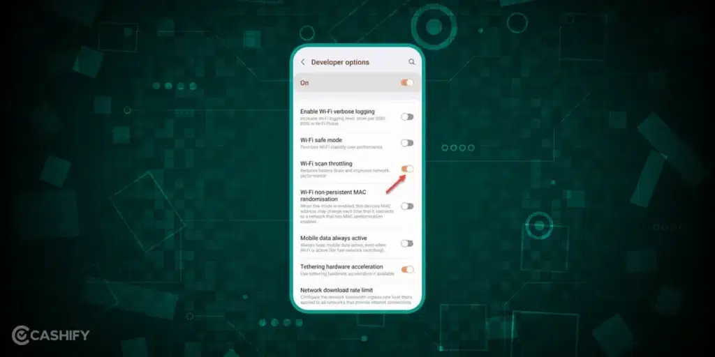 Wi-Fi Scan Throttling developer settings on Android