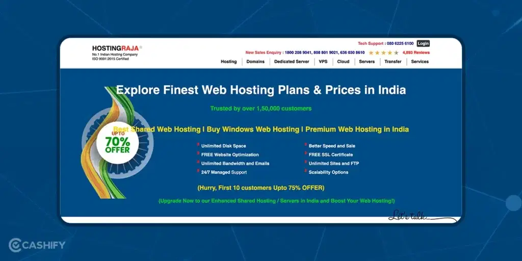 HostingRaja Finest Web Hosting Plans And prices In India
