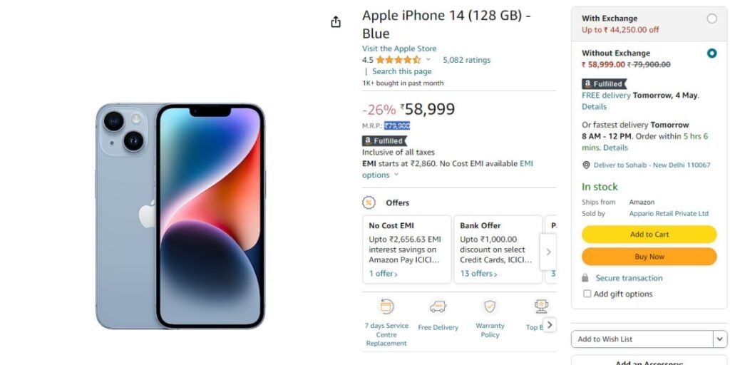 Apple iPhone 14 Discount Price At Amazon Sale