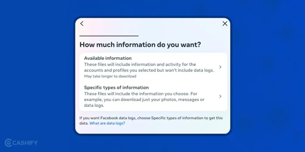 Select backup type Facebook Account