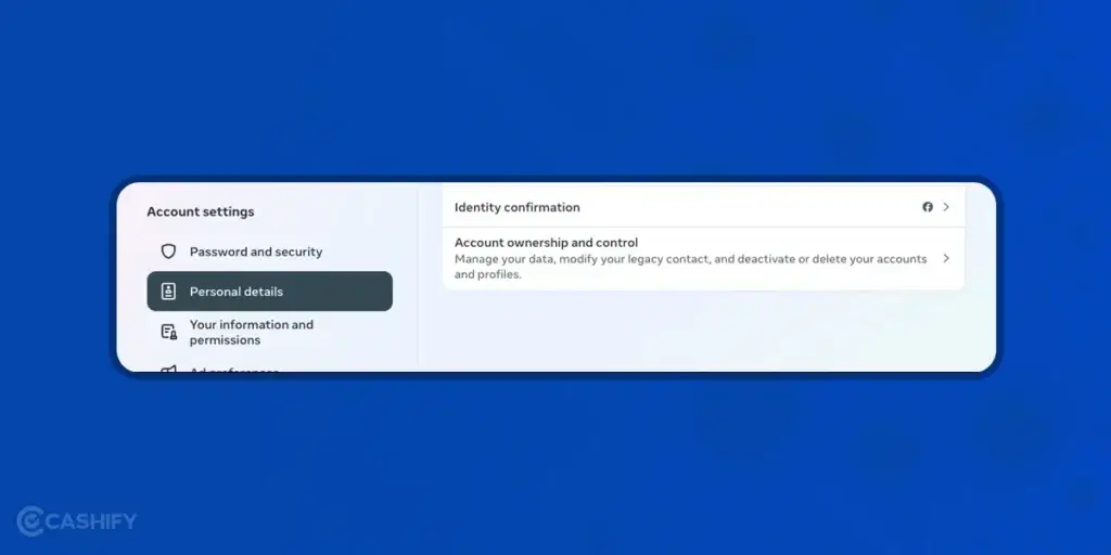 Personal details menu Facebook