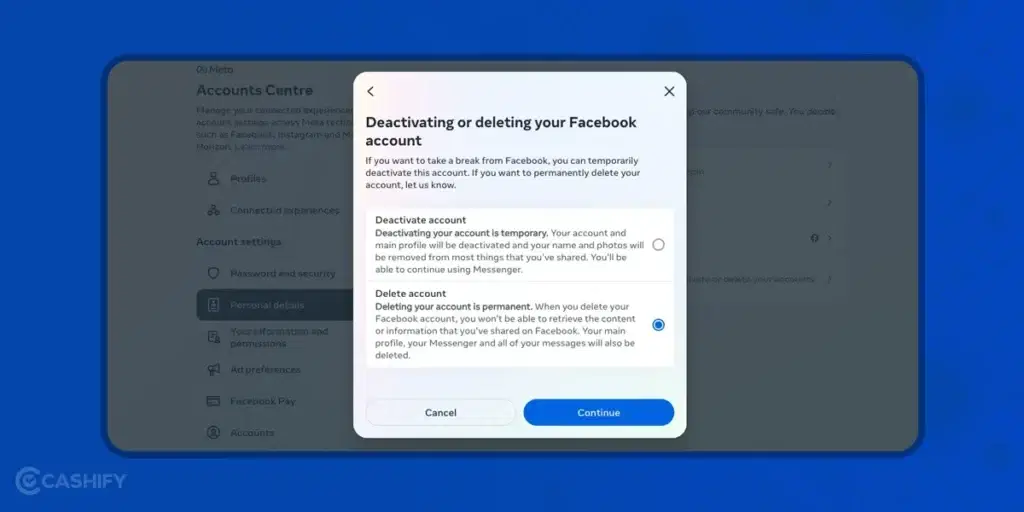 Deactivating and deletion menu